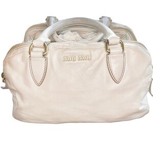 Rare Pre-Owned Authentic MIU MIU Ivory Off-white Leather Handbag/Gold Hardware